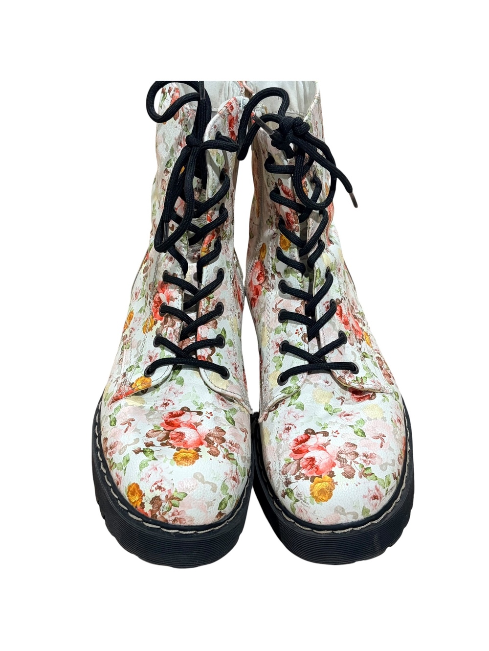 Unionbay Hayden Combat Boots Women’s Size 10 White With Rose Floral Print